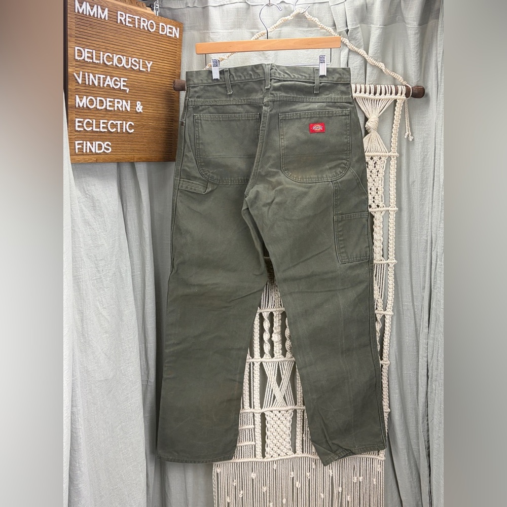 Dickies 2000s Y2K Olive Green Carpenter Heavy Weight Canvas Pants | 32x32 - Picture 2 of 13